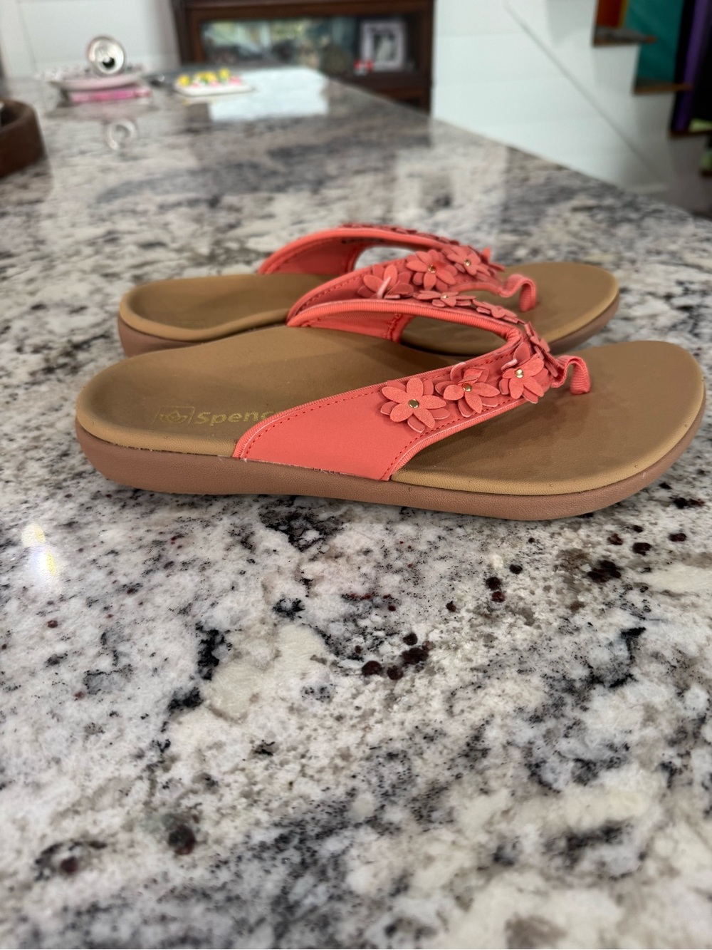 Coral Floral Thong Sandals by Spenco- Cushioned Summer Slip-On